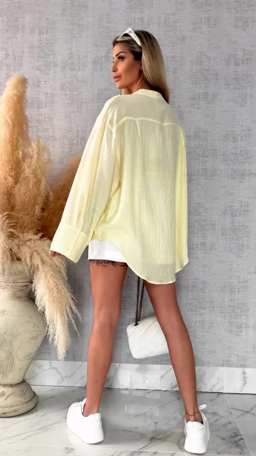 Asymetryczna cytrynowa bluzka koszulowa w stylu boho ONE SIZE - R686A
