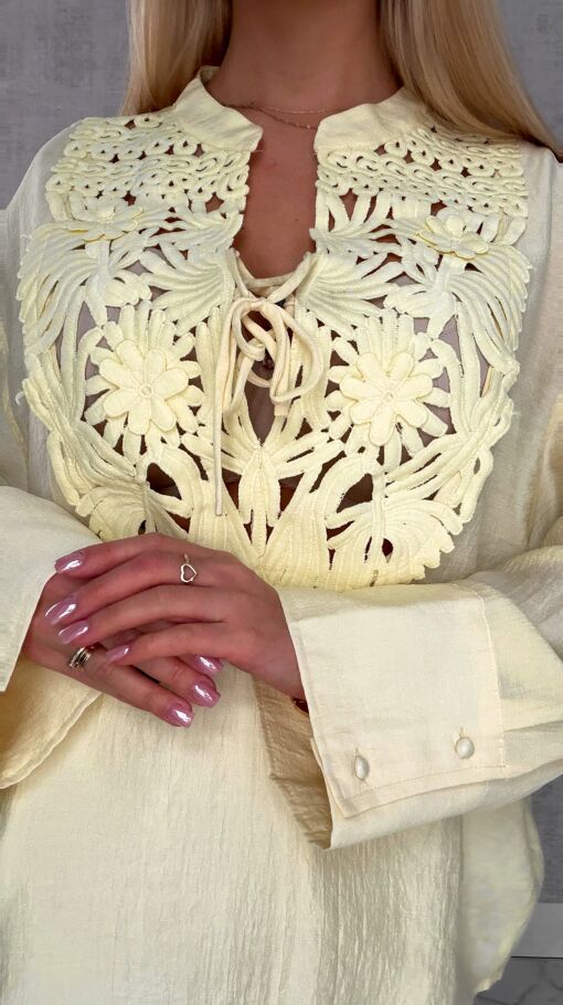 Asymetryczna cytrynowa bluzka koszulowa w stylu boho ONE SIZE - R686A