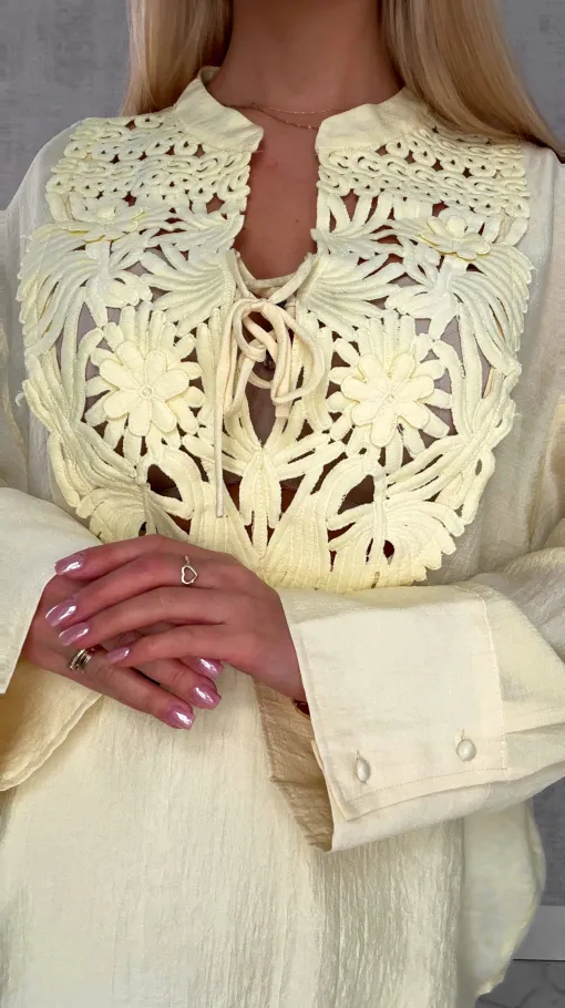 Asymetryczna cytrynowa bluzka koszulowa w stylu boho ONE SIZE - R686A