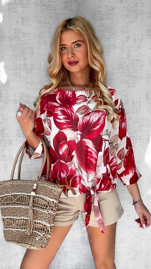 Wiosenna bluzka czerwone kwiaty ONE SIZE - P611A