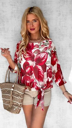 Wiosenna bluzka czerwone kwiaty ONE SIZE - P611A