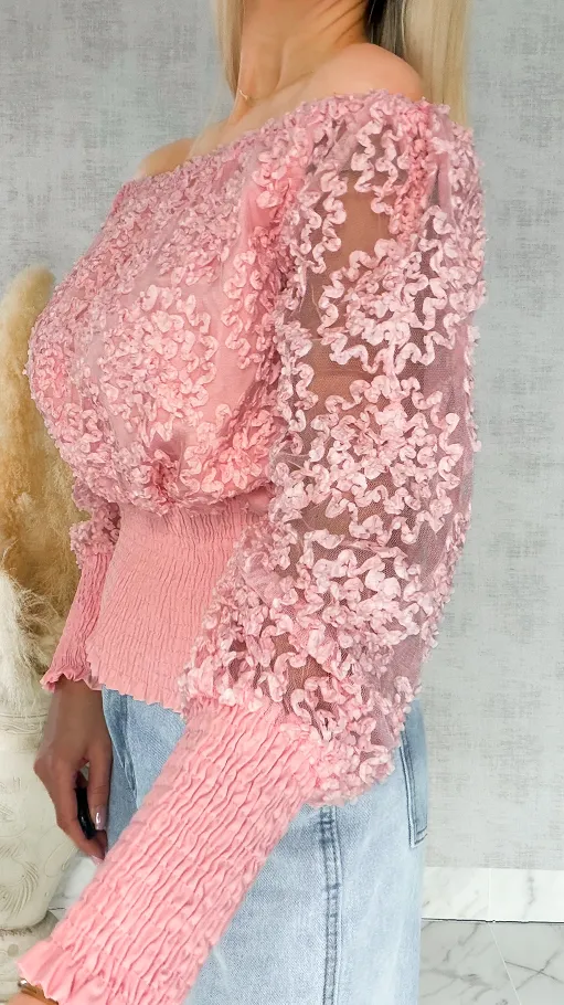 Różowa bluzka hiszpanka ze ściągaczami ONE SIZE - R877