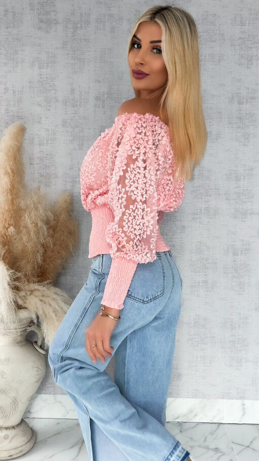 Różowa bluzka hiszpanka ze ściągaczami ONE SIZE - R877