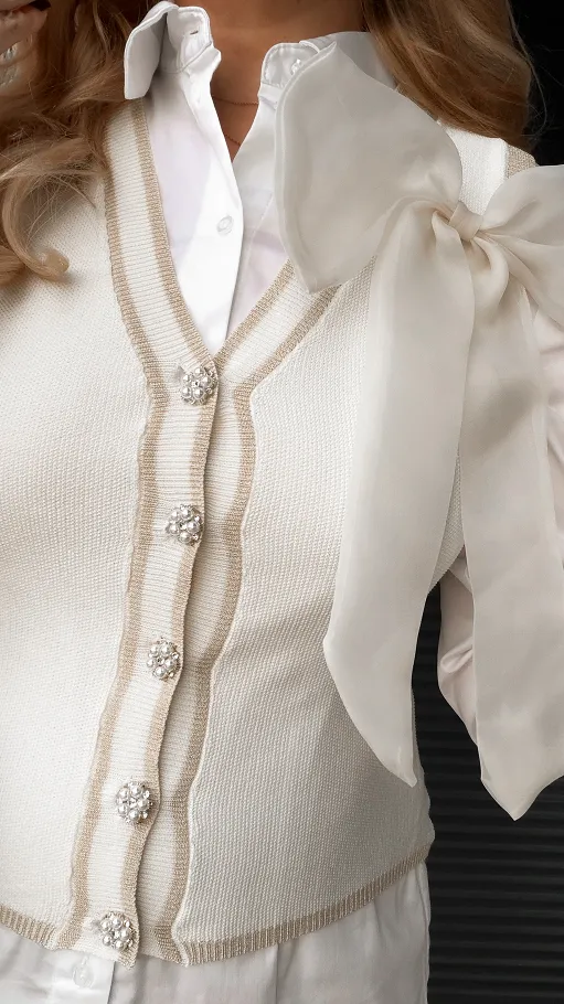 Dzianinowa kamizelka do białej koszuli ONE SIZE ecru - R374