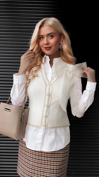 Dzianinowa kamizelka do białej koszuli ONE SIZE ecru - R374