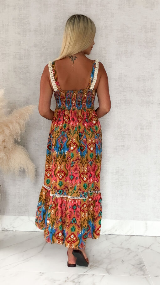Boho MAXI sukienka zapinana na guziki 100% z wiskozy - S143