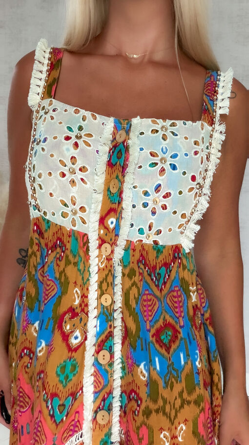 Boho MAXI sukienka zapinana na guziki 100% z wiskozy - S143