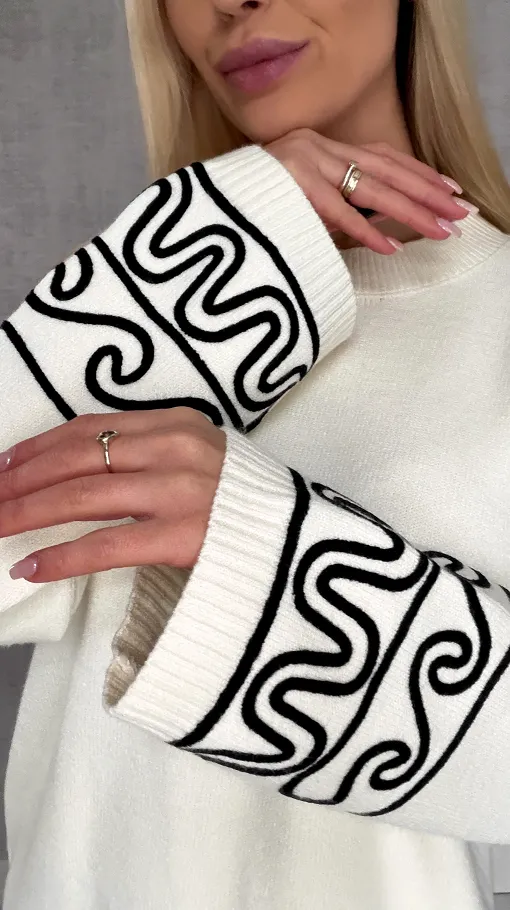 Wiosenny komplet dzianinowy ECRU sweter + spodnie ONE SIZE wiskoza - R656