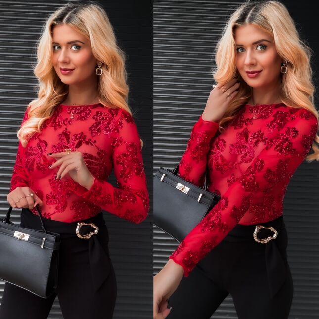 Siateczkowa bluzka BODY w cekiny one size NA ROZM XS czerwona - R400