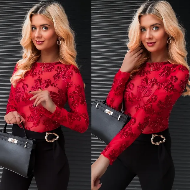 Siateczkowa bluzka BODY w cekiny one size NA ROZM XS czerwona - R400