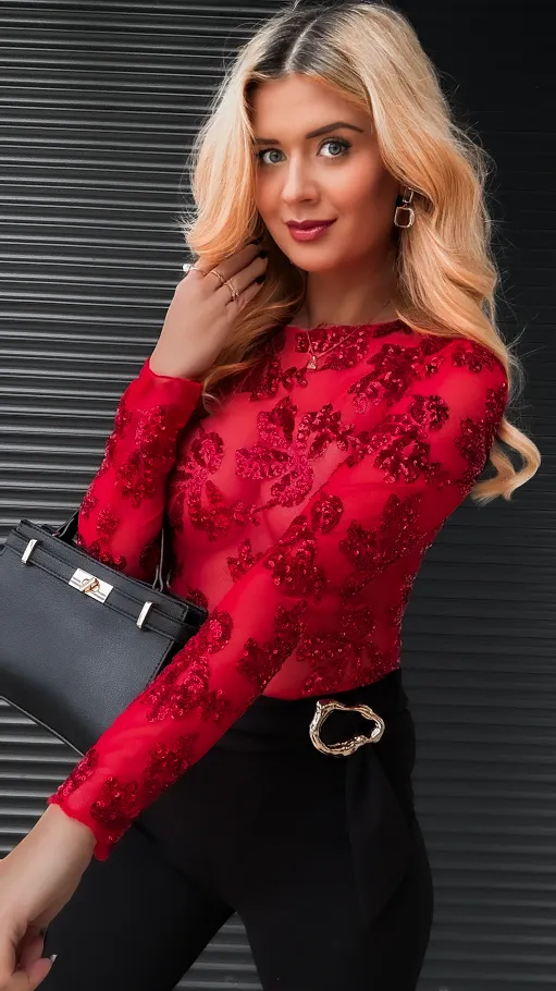 Siateczkowa bluzka BODY w cekiny one size NA ROZM XS czerwona - R400