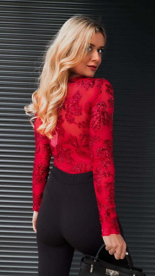 Siateczkowa bluzka BODY w cekiny one size NA ROZM XS czerwona - R400