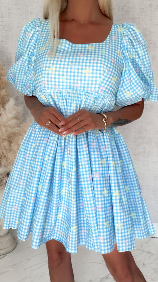 Cudowna sukienka baby doll w niebieską kratkę vichy ONE SIZE - S044