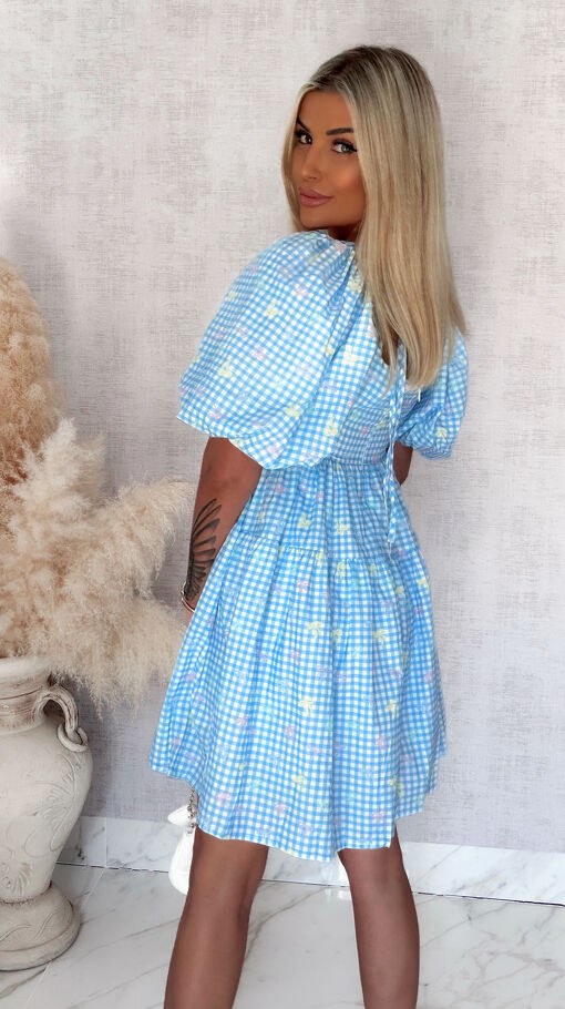 Cudowna sukienka baby doll w niebieską kratkę vichy ONE SIZE - S044
