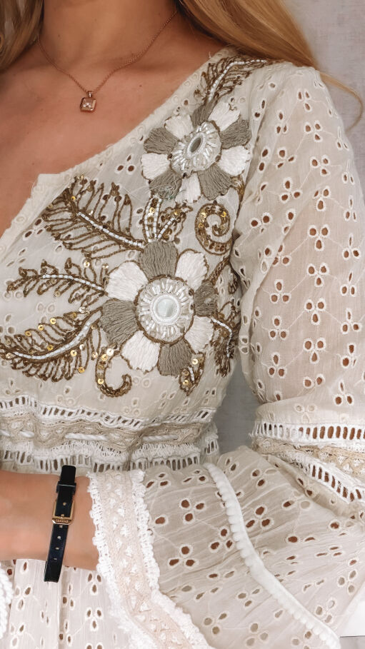 Bluzka wiązana w stylu boho ECRU 100% bawełna - R984