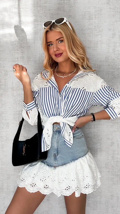 Świetna bawełniana koszula w niebieskie paski ONE SIZE - P631