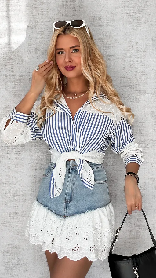 Świetna bawełniana koszula w niebieskie paski ONE SIZE - P631