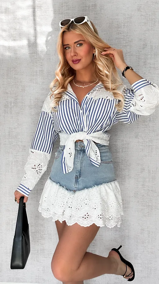 Świetna bawełniana koszula w niebieskie paski ONE SIZE - P631