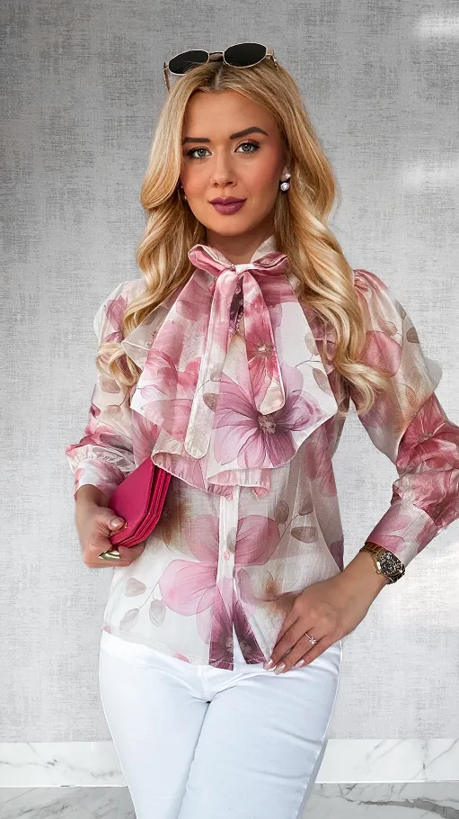 Koszula MGIEŁKA w malowane różowe kwiaty ONE SIZE - P433B