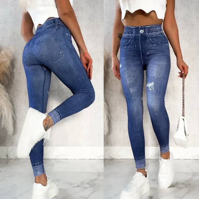 Spodnie leginsy w jeansowym stylu BLUE - P518A