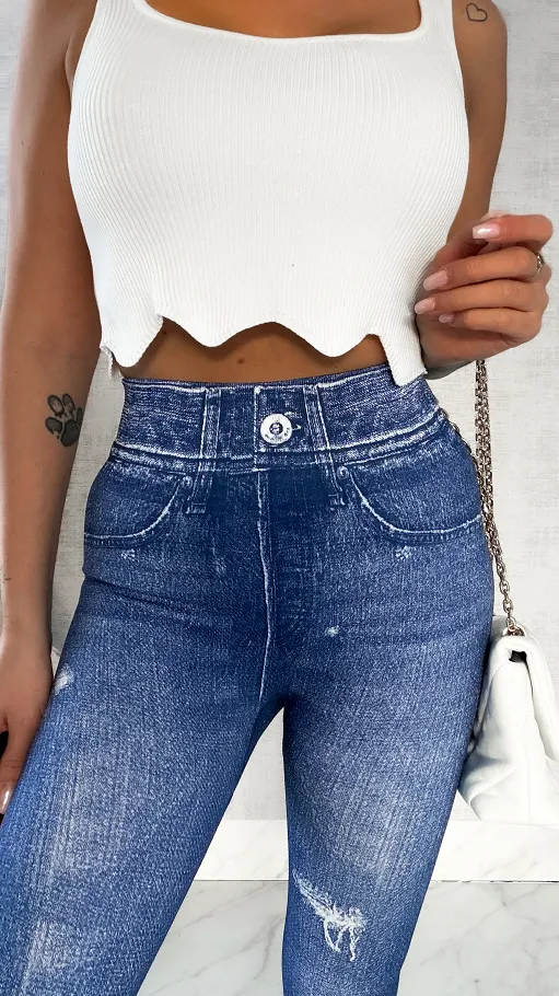 Spodnie leginsy w jeansowym stylu BLUE - P518A