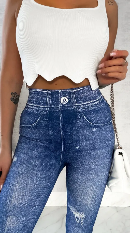 Spodnie leginsy w jeansowym stylu BLUE - P518A