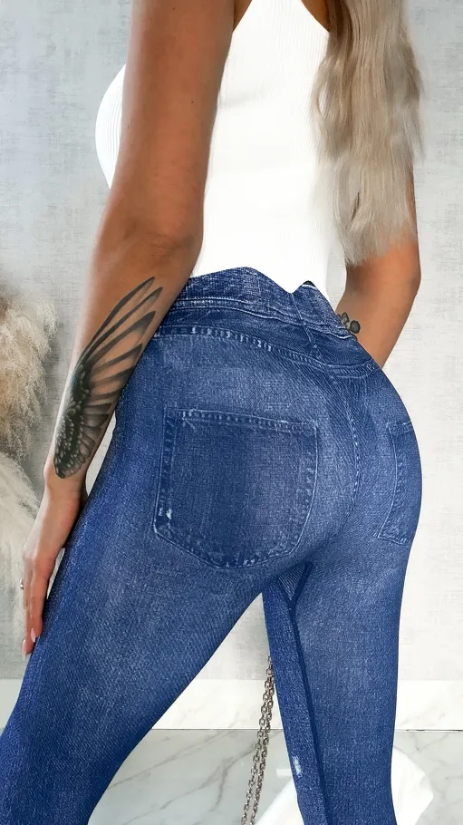 Spodnie leginsy w jeansowym stylu BLUE - P518A