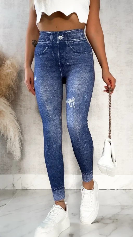 Spodnie leginsy w jeansowym stylu BLUE - P518A