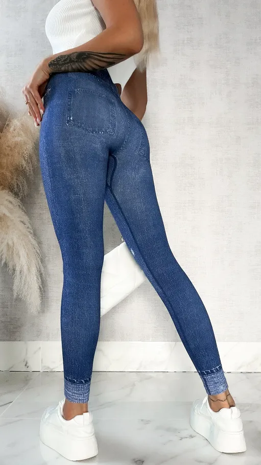 Spodnie leginsy w jeansowym stylu BLUE - P518A