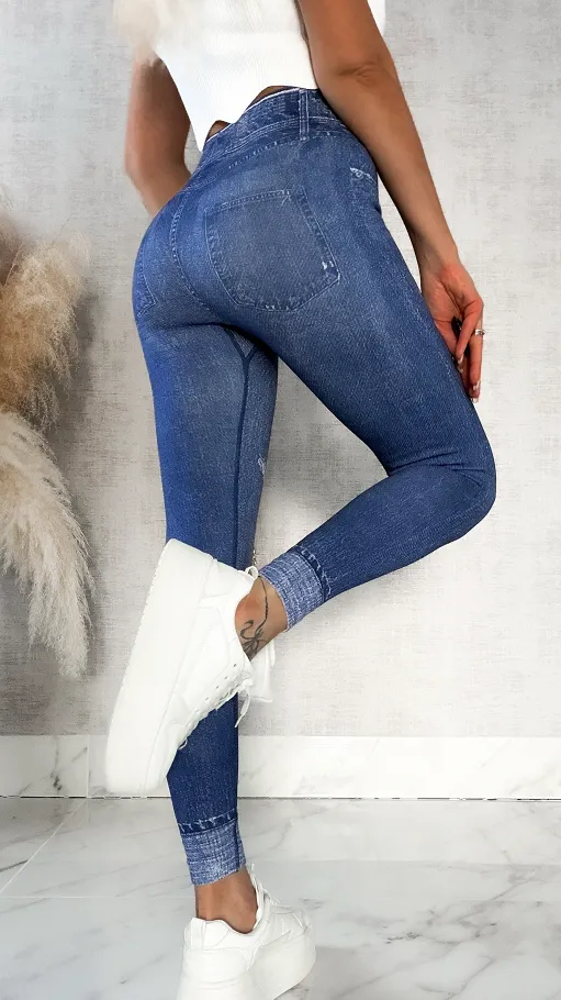 Spodnie leginsy w jeansowym stylu BLUE - P518A