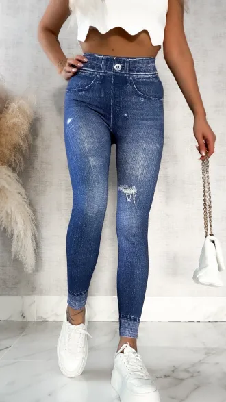 Spodnie leginsy w jeansowym stylu BLUE - P518A