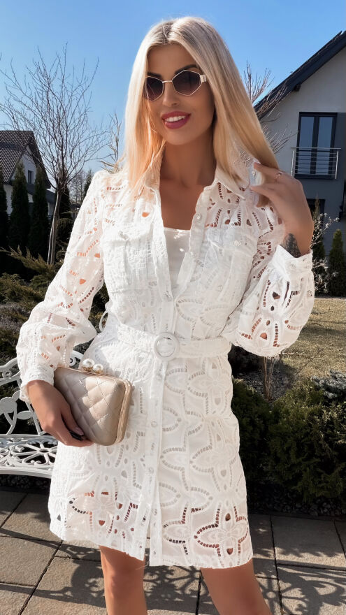 Oryginalna bawełniana sukienka z gipiury zapinana na guziki - R796