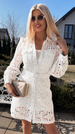 Oryginalna bawełniana sukienka z gipiury zapinana na guziki - R796