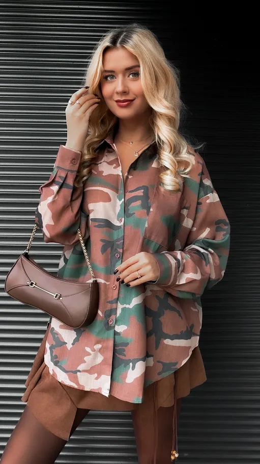 Lniana luźna koszula moro ONE SIZE - R397