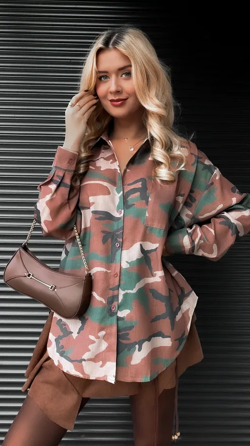 Lniana luźna koszula moro ONE SIZE - R397