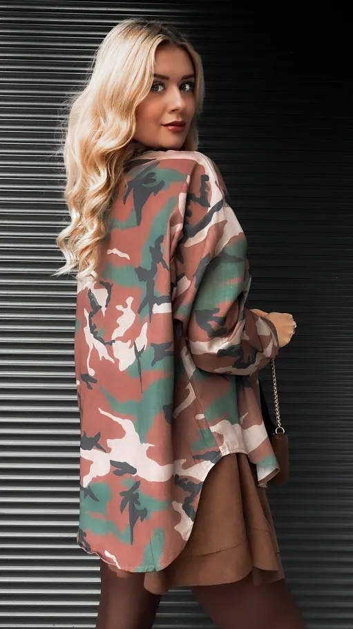 Lniana luźna koszula moro ONE SIZE - R397