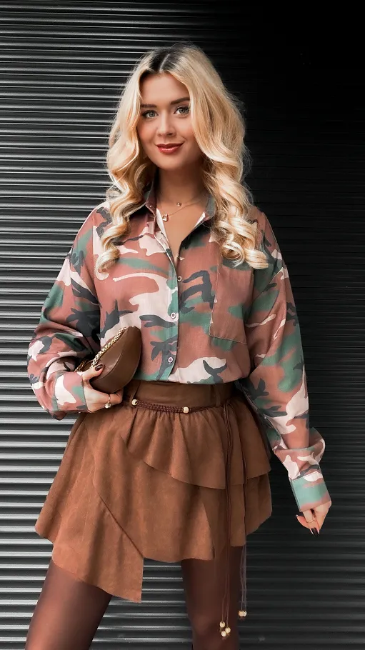 Lniana luźna koszula moro ONE SIZE - R397