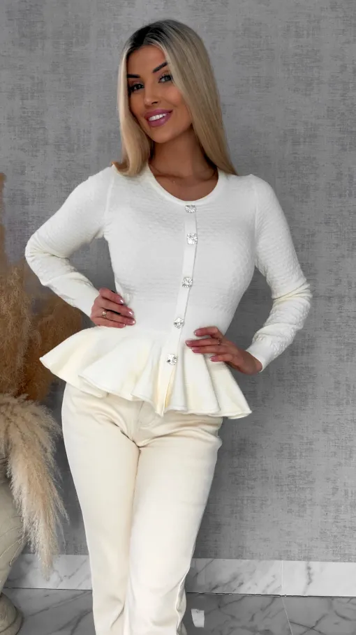 Elegancka dzianinowy bluzka z baskinką ONE SIZE ecru - R483