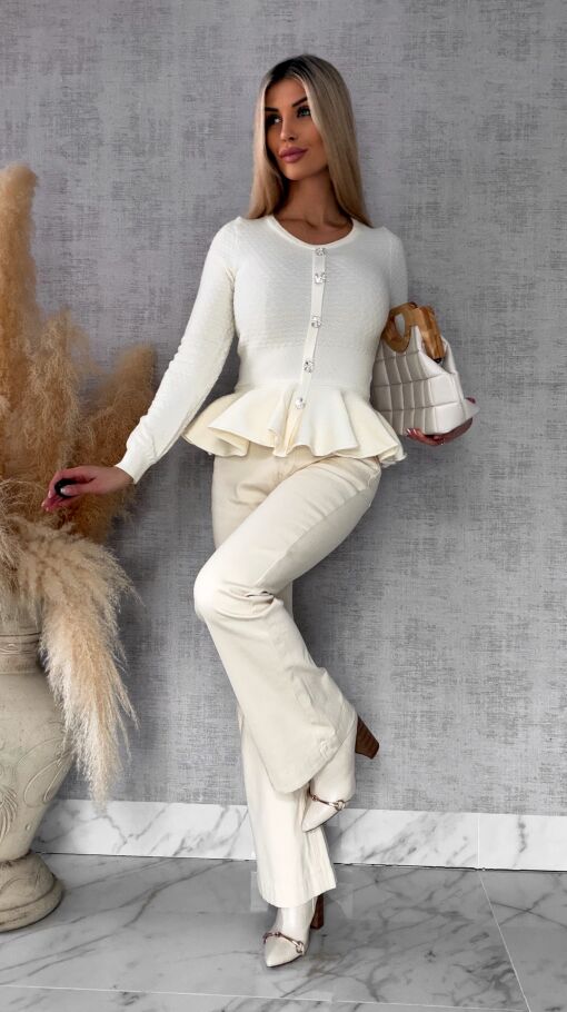 Elegancka dzianinowy bluzka z baskinką ONE SIZE ecru - R483