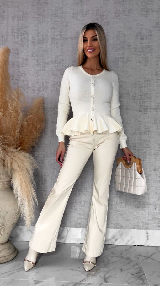 Elegancka dzianinowy bluzka z baskinką ONE SIZE ecru - R483