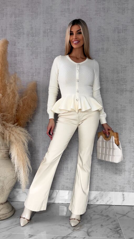 Elegancka dzianinowy bluzka z baskinką ONE SIZE ecru - R483