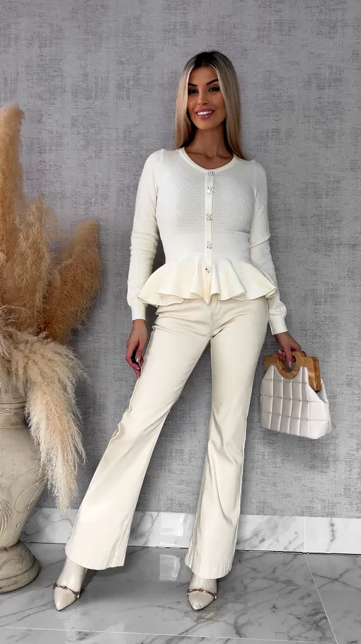 Elegancka dzianinowy bluzka z baskinką ONE SIZE ecru - R483