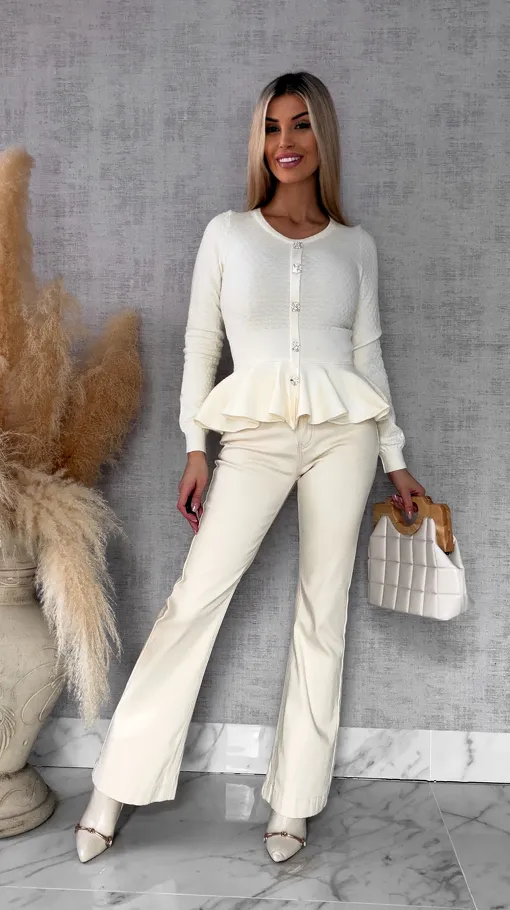 Elegancka dzianinowy bluzka z baskinką ONE SIZE ecru - R483