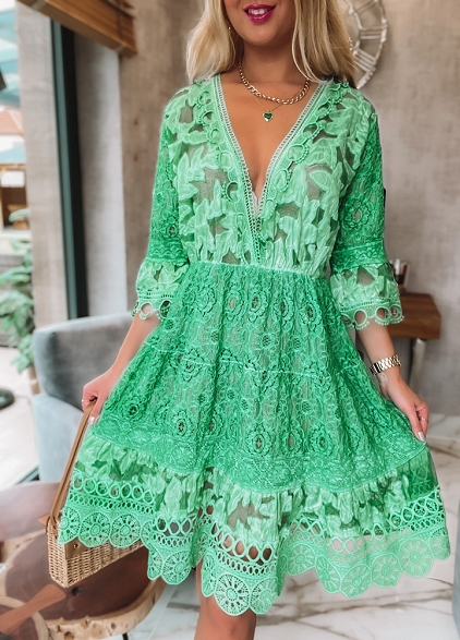 Koronkowa sukienka BOHO green - K095