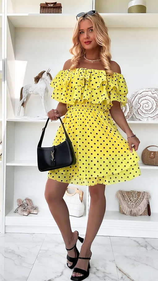 Cudowna żółta sukienka hiszpanka w grochy ONE SIZE - P849A