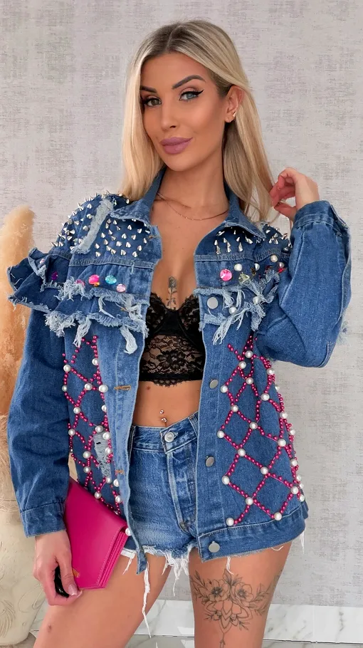 Wyjątkowa kurtka jeansowa KATANA bogato zdobiona - R725