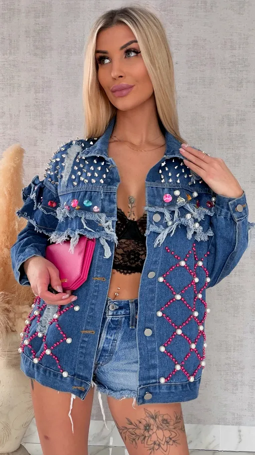 Wyjątkowa kurtka jeansowa KATANA bogato zdobiona - R725