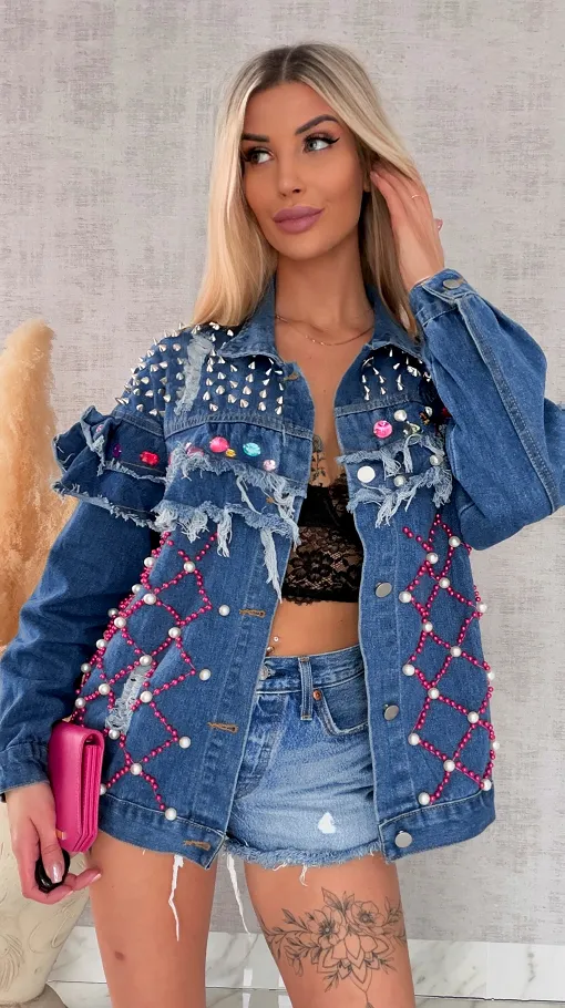 Wyjątkowa kurtka jeansowa KATANA bogato zdobiona - R725