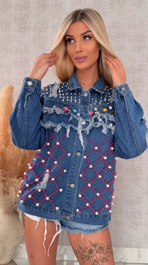 Wyjątkowa kurtka jeansowa KATANA bogato zdobiona - R725