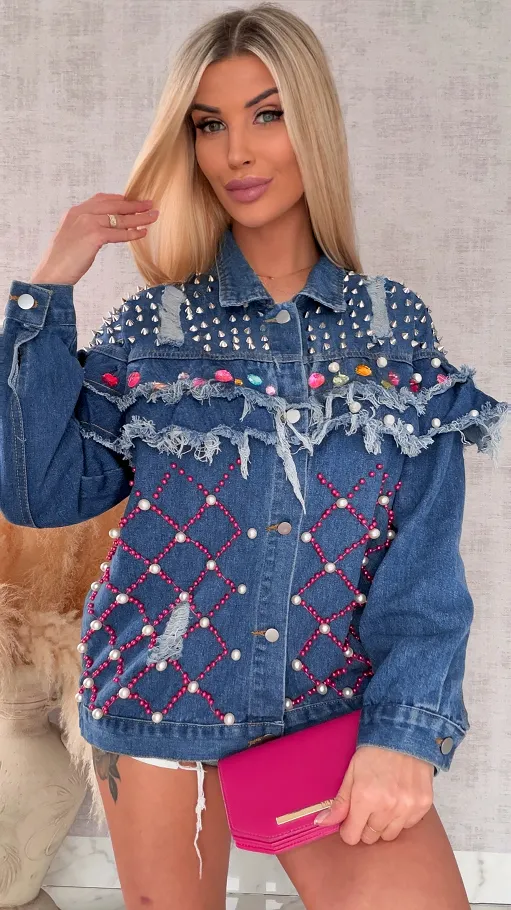Wyjątkowa kurtka jeansowa KATANA bogato zdobiona - R725